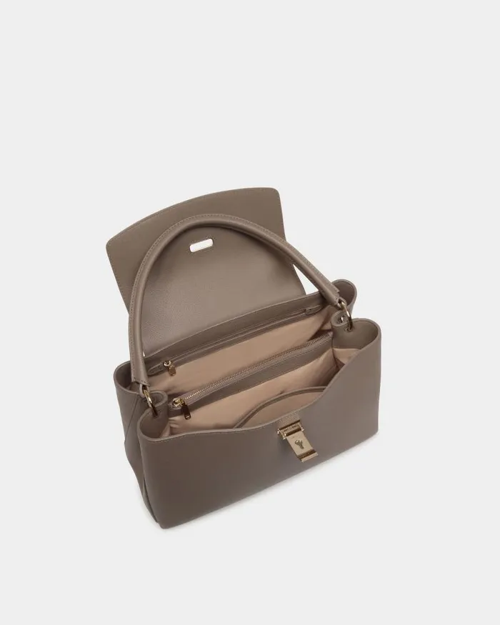 Women Bally Top Handle Bags Lock Me Top Handle Bag In Taupe Grained Leather Brown Women Bally Top Handle Bags Lock Me Top Handle Bag In Taupe Grained Leather Brown