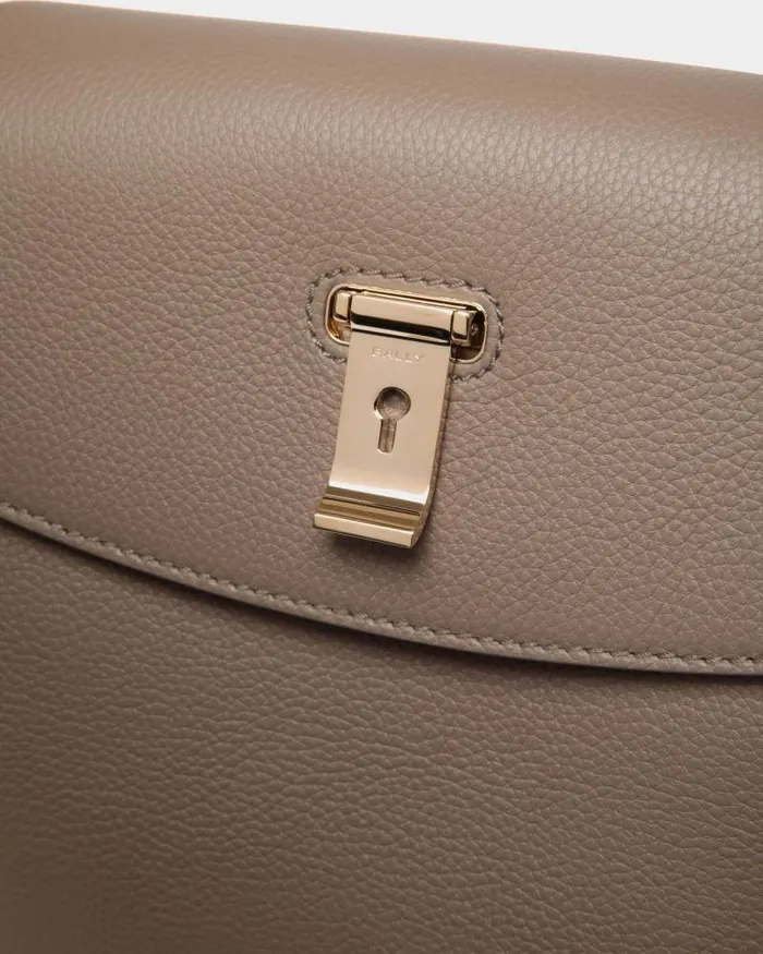 Women Bally Top Handle Bags Lock Me Top Handle Bag In Taupe Grained Leather Brown Women Bally Top Handle Bags Lock Me Top Handle Bag In Taupe Grained Leather Brown