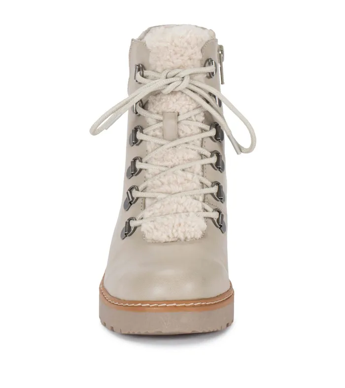 Women Baretraps Booties Nasha Lace Up Wedge Bootie Taupe