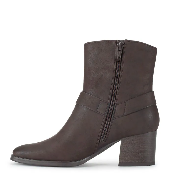 Women Baretraps Booties Tiana Block Heel Bootie Dark Brown
