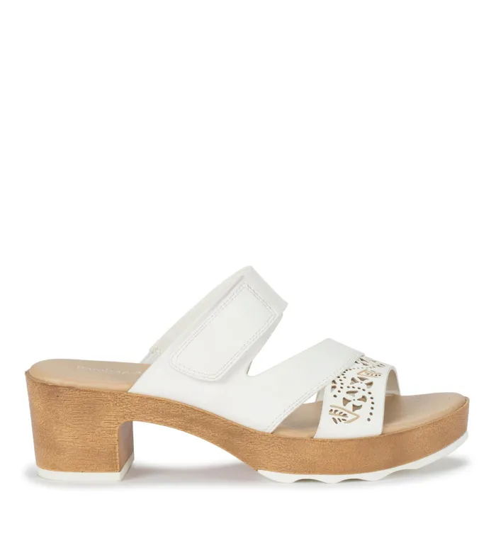 Women Baretraps Slides and Slip On Sandals Gigi Block Heel Slide Sandal White