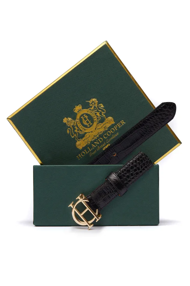 Women Belts Holland Cooper HC Classic Slim Belt Black Croc