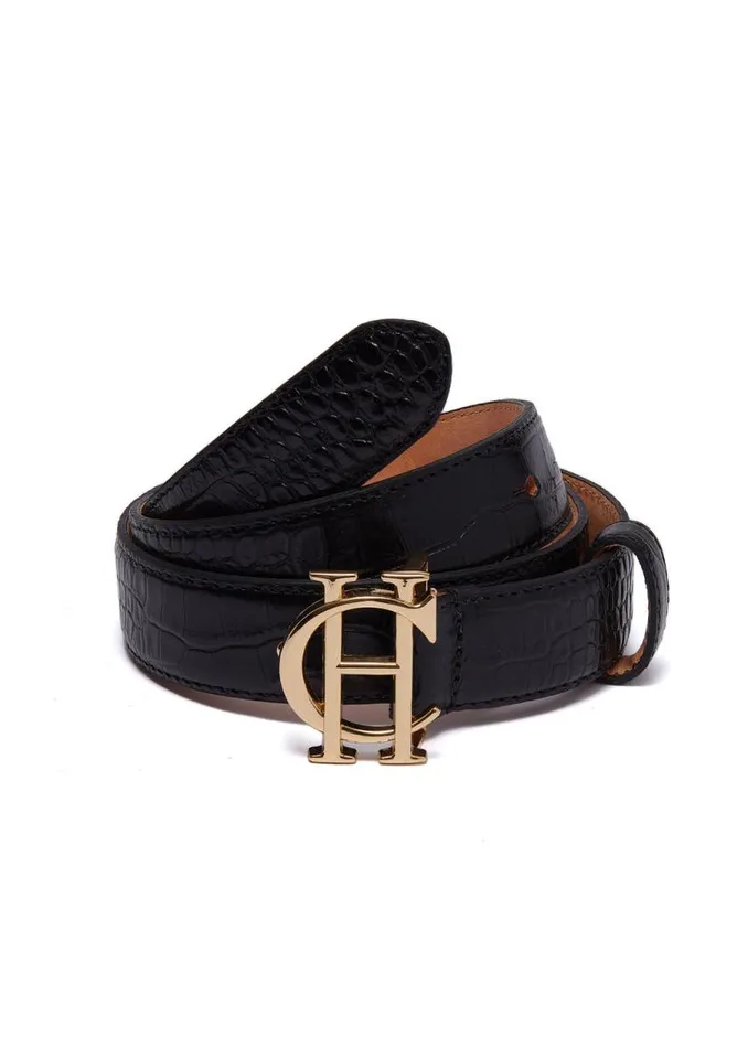 Women Belts Holland Cooper HC Classic Slim Belt Black Croc Women Belts Holland Cooper HC Classic Slim Belt Black Croc