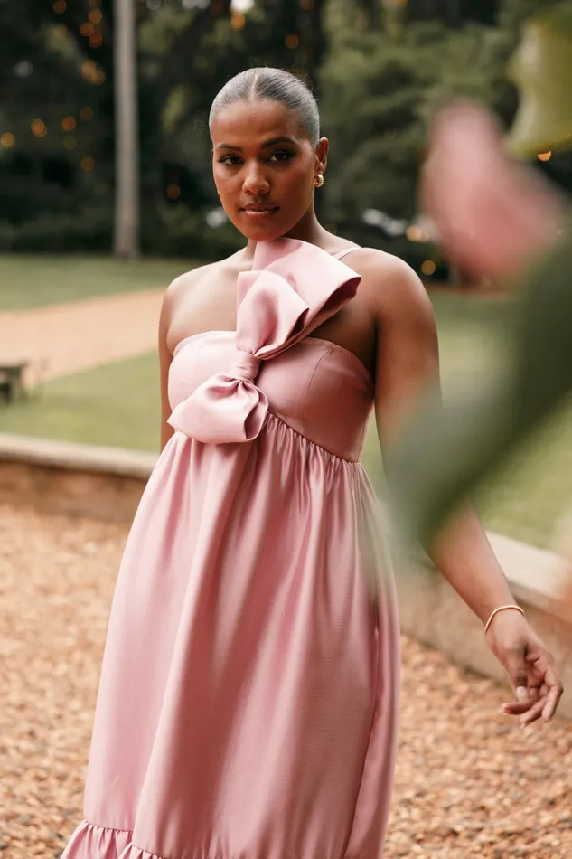 Women Betina Bow Front Maxi Dress Dusty Rose Event Dresses Petal and Pup