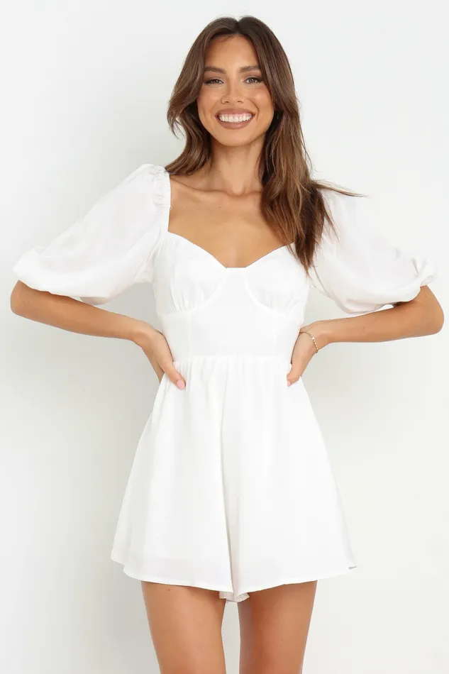 Women Billie Romper White Jumpsuits and Rompers Petal and Pup