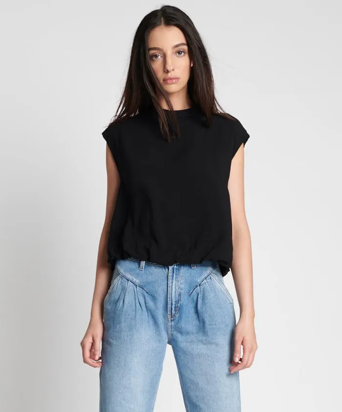 Women BLACK CREPE BUBBLE TOP One Teaspoon Tops