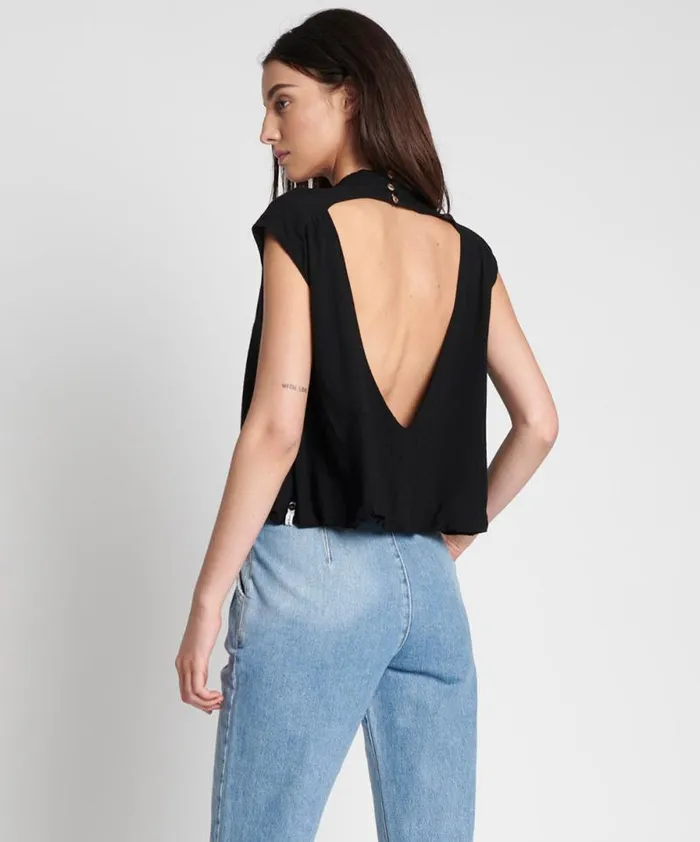 Women BLACK CREPE BUBBLE TOP One Teaspoon Tops Women BLACK CREPE BUBBLE TOP One Teaspoon Tops