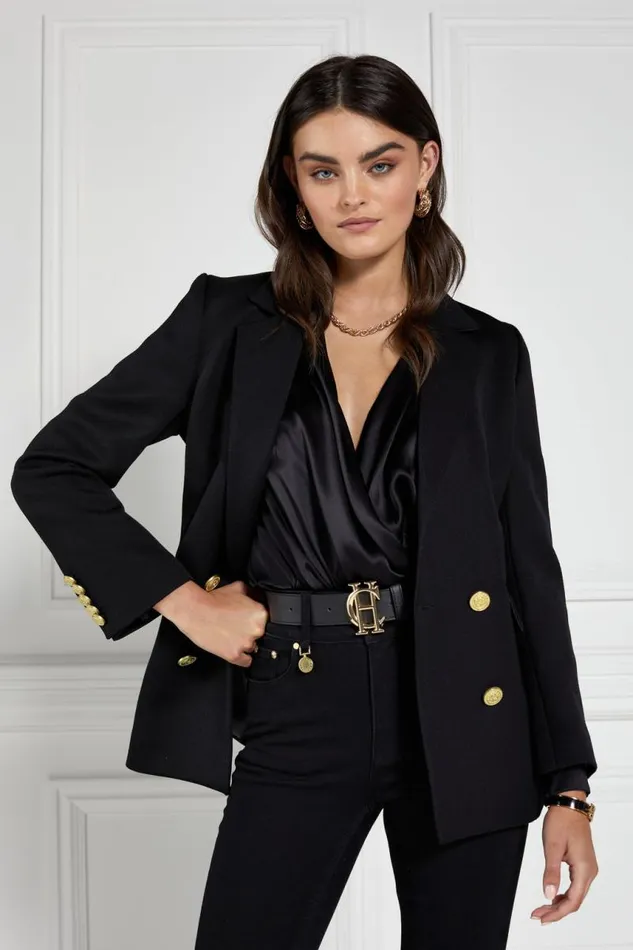 Women Blazers Holland Cooper Double Breasted Blazer Black Twill