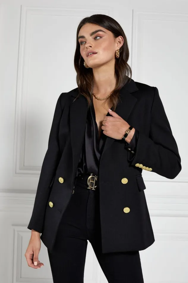 Women Blazers Holland Cooper Double Breasted Blazer Black Twill