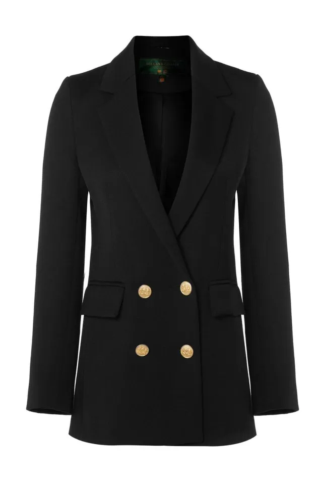 Women Blazers Holland Cooper Double Breasted Blazer Black Twill
