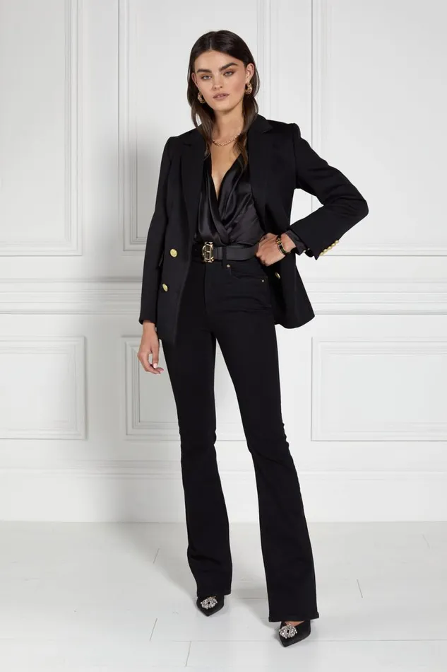 Women Blazers Holland Cooper Double Breasted Blazer Black Twill