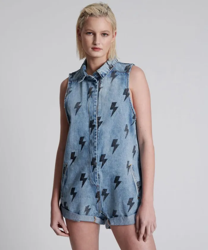 Women BLUE LIGHTNING MINI BRAXTON JUMPSUIT One Teaspoon Denim Jumpsuits