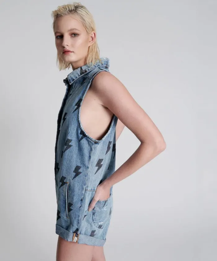 Women BLUE LIGHTNING MINI BRAXTON JUMPSUIT One Teaspoon Denim Jumpsuits