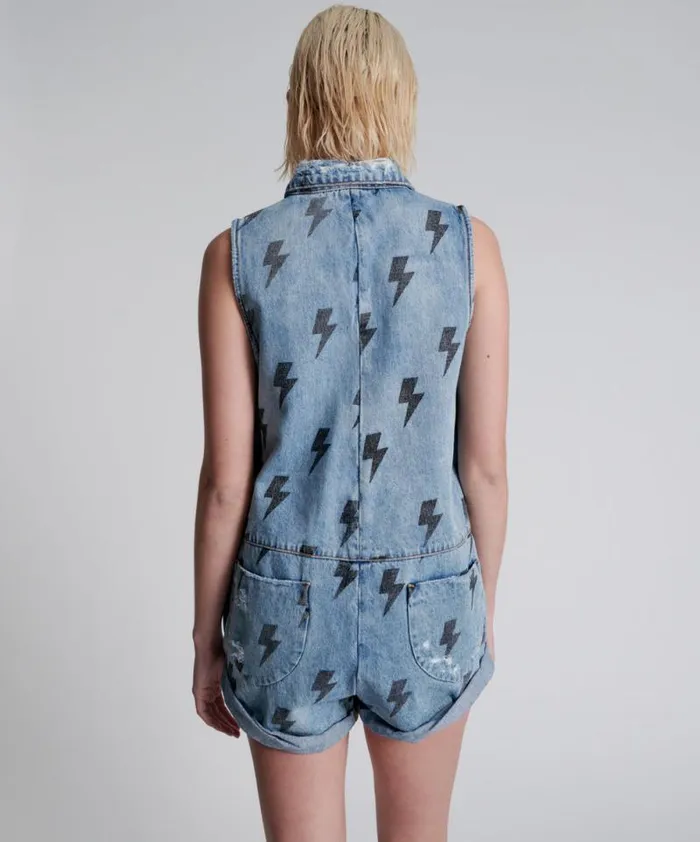 Women BLUE LIGHTNING MINI BRAXTON JUMPSUIT One Teaspoon Denim Jumpsuits