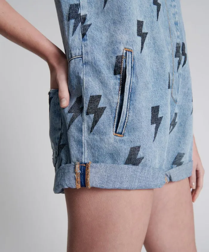 Women BLUE LIGHTNING MINI BRAXTON JUMPSUIT One Teaspoon Denim Jumpsuits