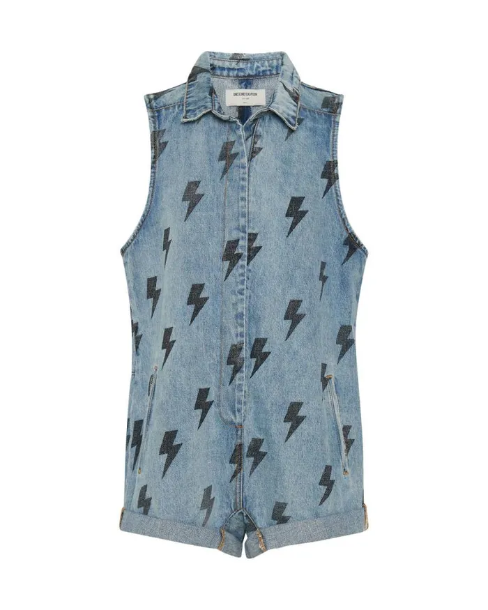 Women BLUE LIGHTNING MINI BRAXTON JUMPSUIT One Teaspoon Denim Jumpsuits