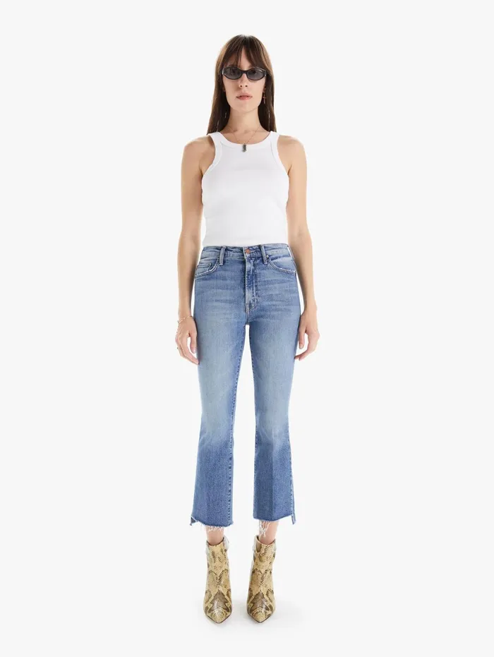 Women Bootcut Mother Denim The Insider Crop Step Fray Medium Blue
