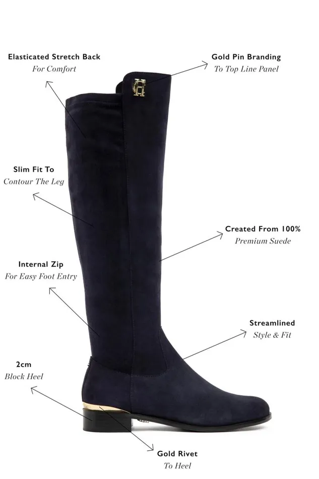 Women Boots Holland Cooper Albany Knee Boot Ink Navy Suede