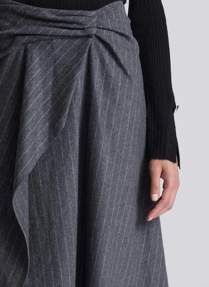 Women Bottoms ALC Clara Wool Cashmere Pinstripe Midi Skirt Grey Melange