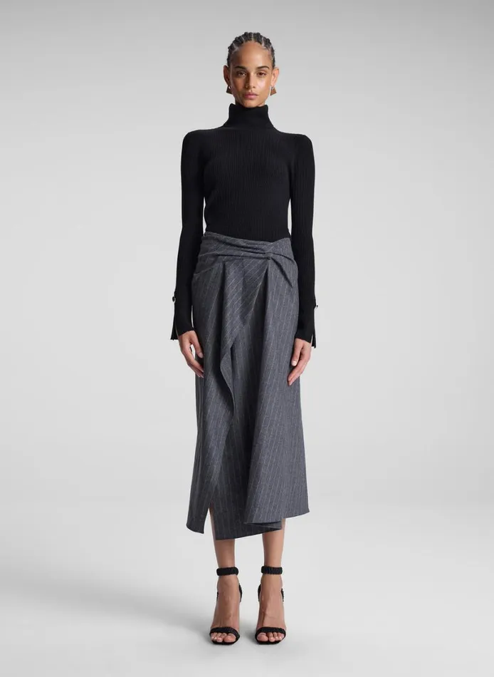 Women Bottoms ALC Clara Wool Cashmere Pinstripe Midi Skirt Grey Melange