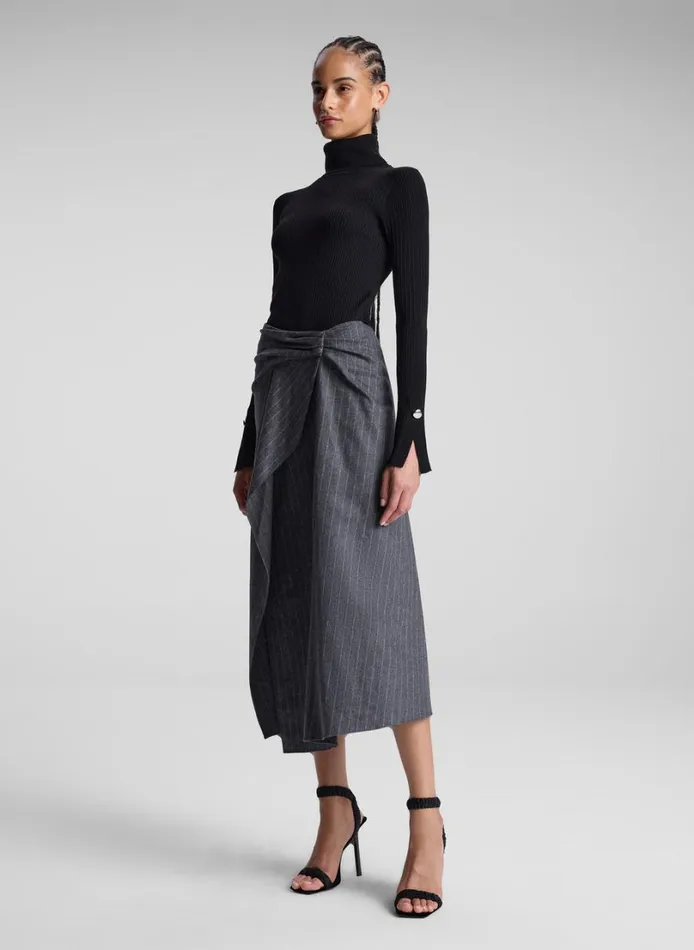 Women Bottoms ALC Clara Wool Cashmere Pinstripe Midi Skirt Grey Melange