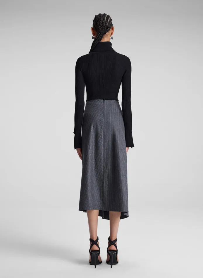 Women Bottoms ALC Clara Wool Cashmere Pinstripe Midi Skirt Grey Melange