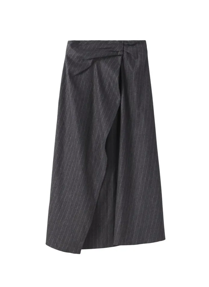 Women Bottoms ALC Clara Wool Cashmere Pinstripe Midi Skirt Grey Melange