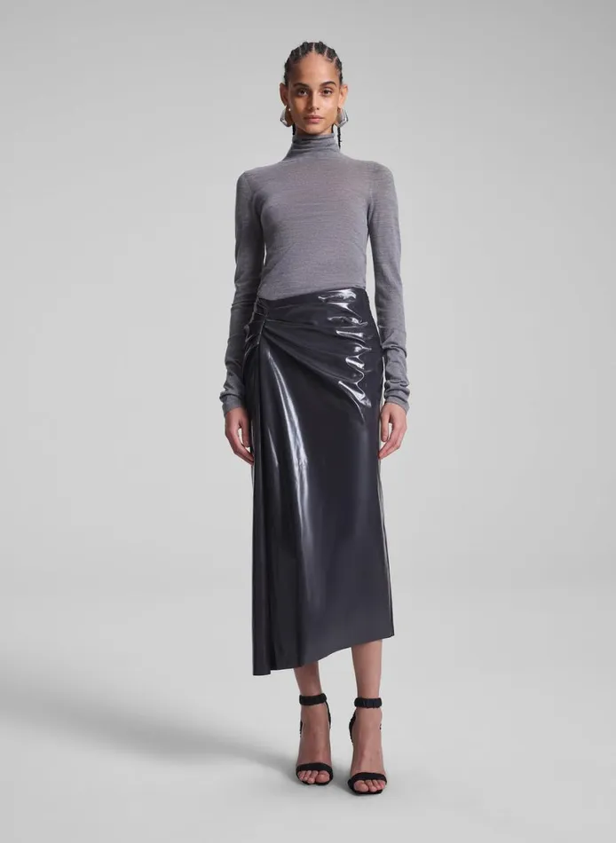 Women Bottoms ALC Tessa Patent Vegan Leather Midi Skirt Smoke