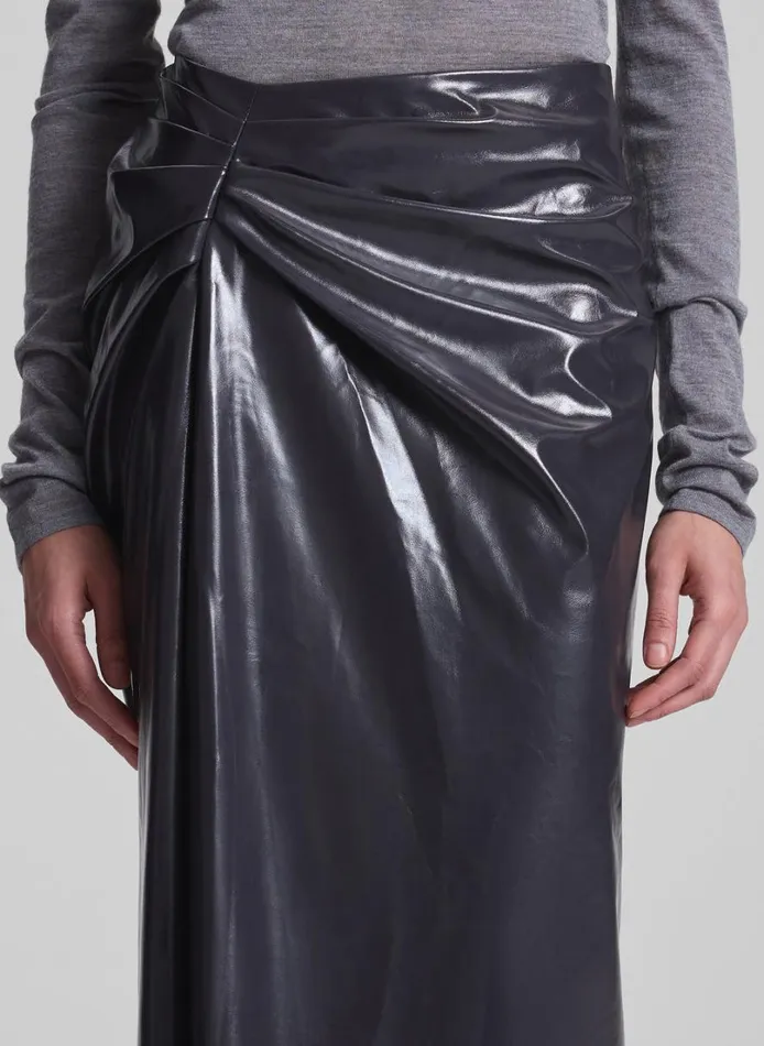 Women Bottoms ALC Tessa Patent Vegan Leather Midi Skirt Smoke