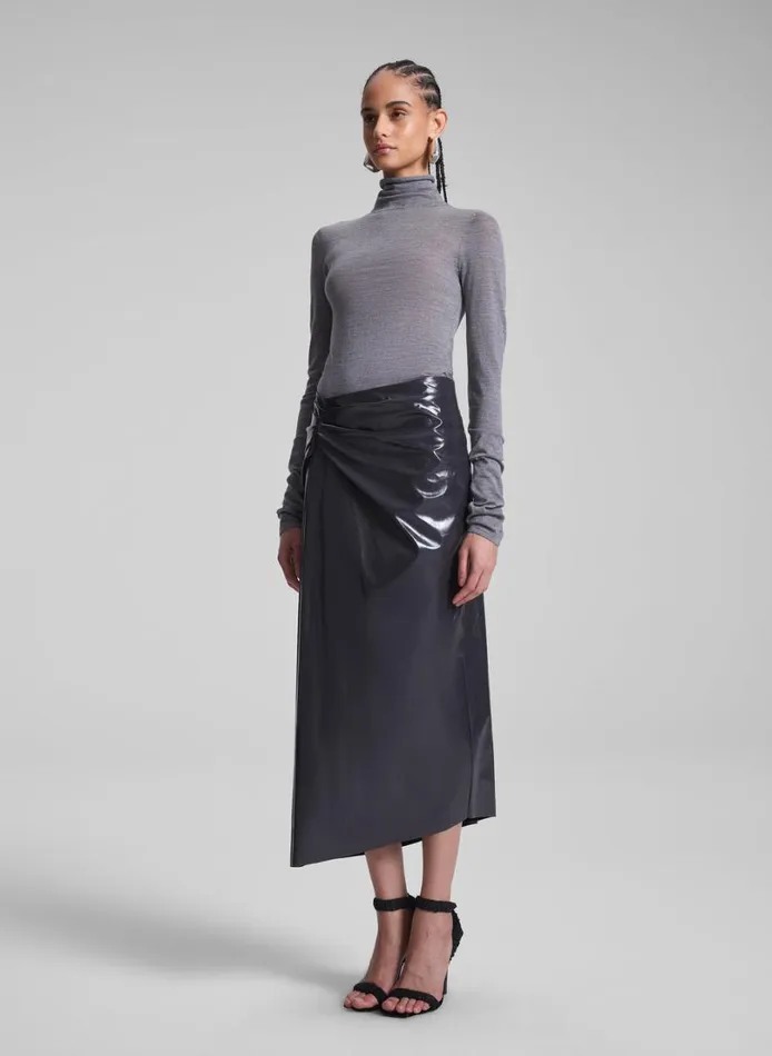 Women Bottoms ALC Tessa Patent Vegan Leather Midi Skirt Smoke