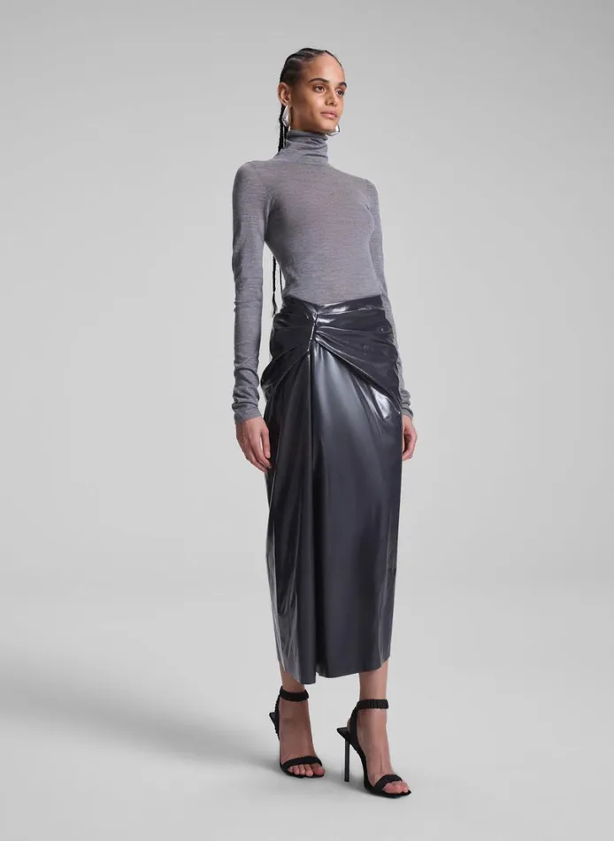 Women Bottoms ALC Tessa Patent Vegan Leather Midi Skirt Smoke