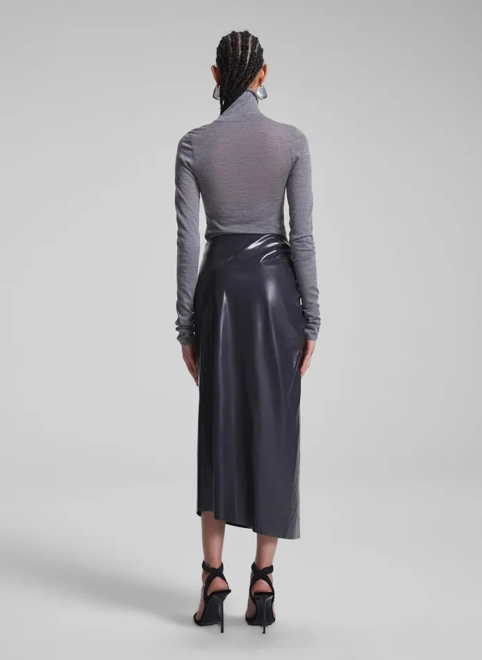 Women Bottoms ALC Tessa Patent Vegan Leather Midi Skirt Smoke