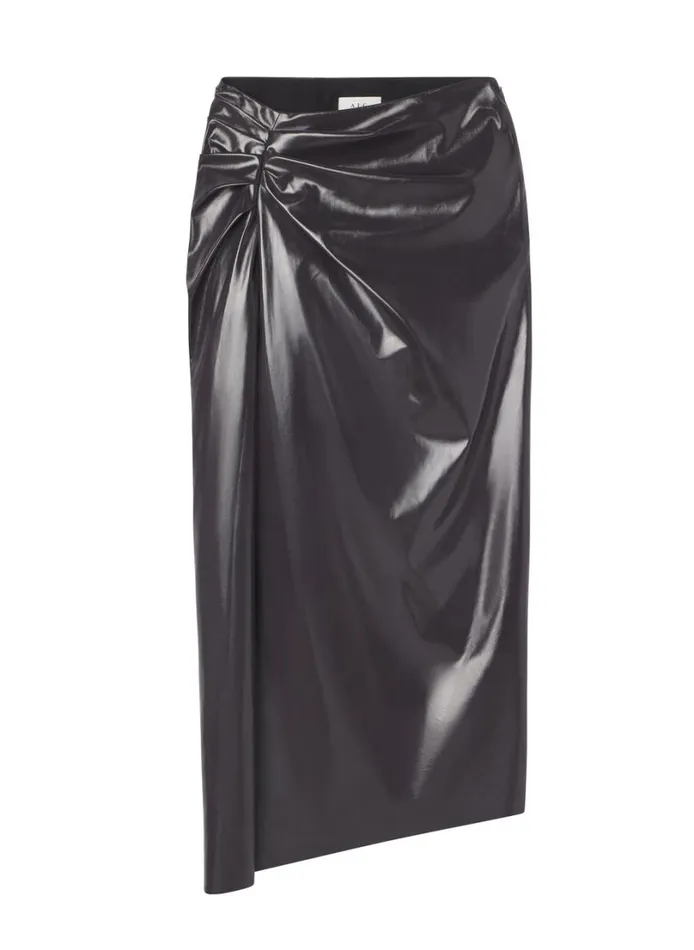 Women Bottoms ALC Tessa Patent Vegan Leather Midi Skirt Smoke