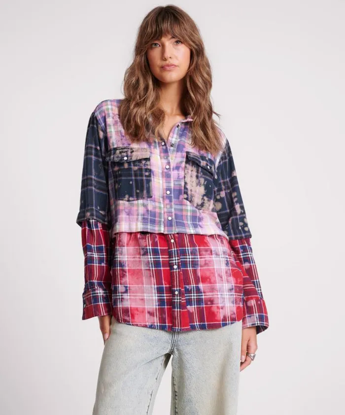 Women BUTTON OFF DISTRESSED FLANNEL SHIRT One Teaspoon Shirts