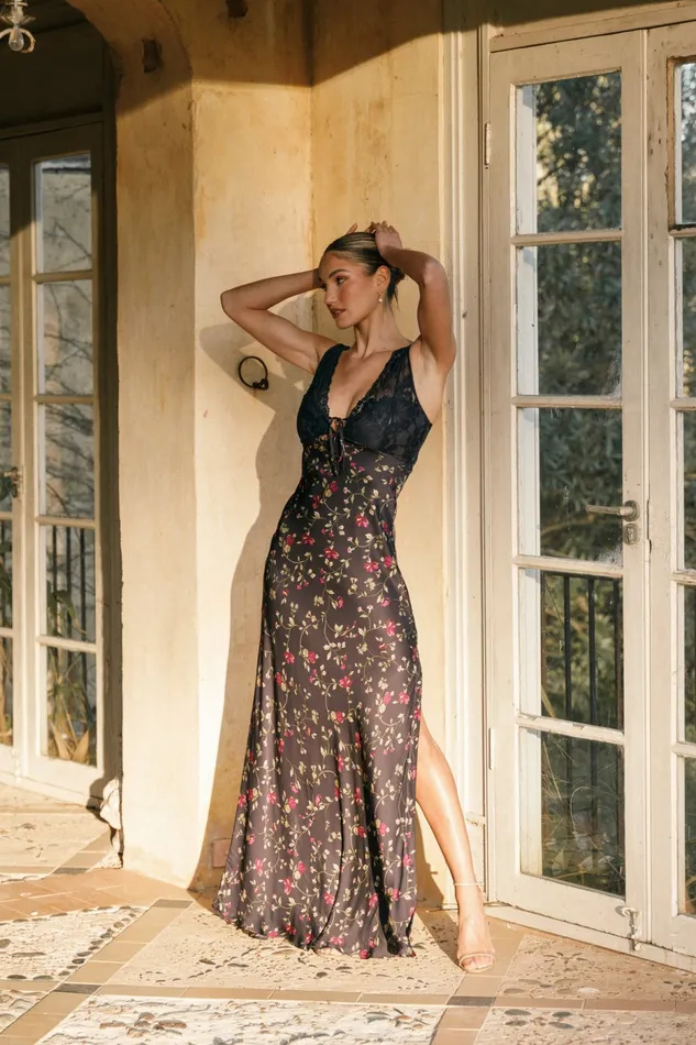 Women Cammy Maxi Slip Dress Midnight Floral Floral Dresses Petal and Pup