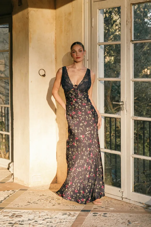 Women Cammy Maxi Slip Dress Midnight Floral Floral Dresses Petal and Pup