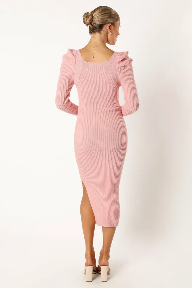 Women Camryn Puff Sleeve Knit Sweater Midi Dress Blush Sweater Dresses Petal and Pup