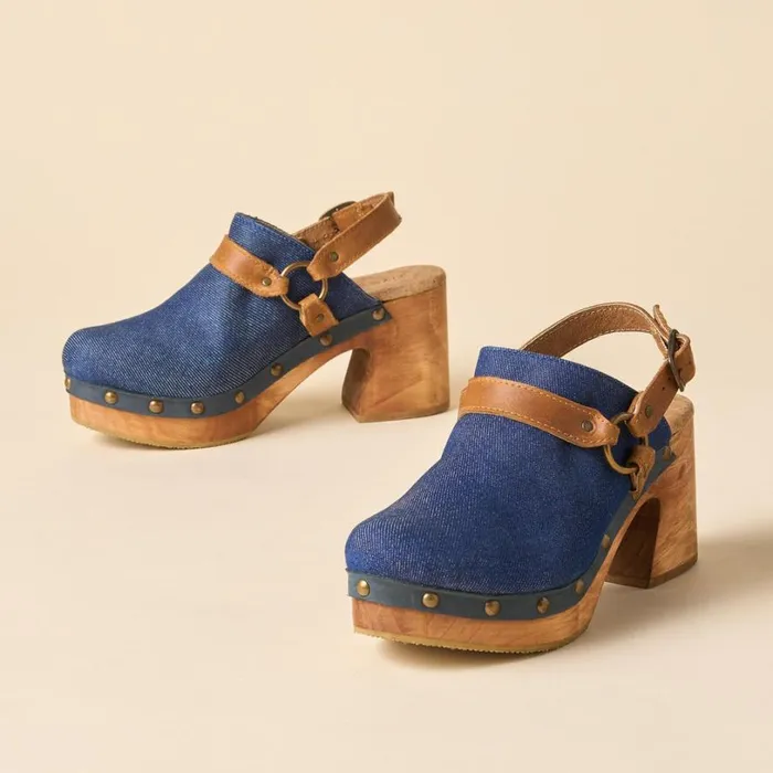 Women Ceinture Denim Clogs Denim Sundance Catalog Shoes