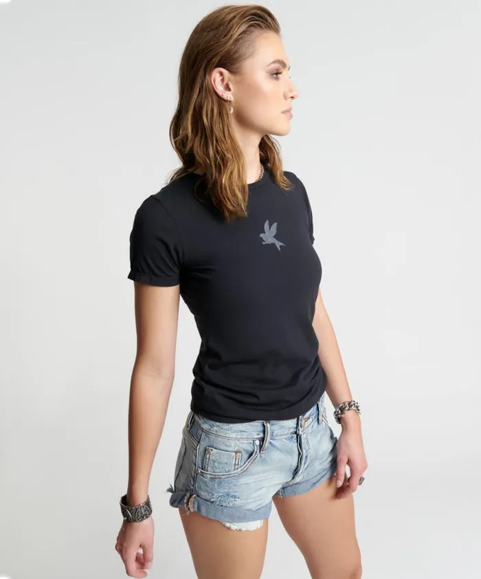 Women CHARCOAL BOWER BIRD ORGANIC FITTED TEE One Teaspoon Tops