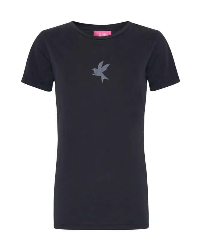 Women CHARCOAL BOWER BIRD ORGANIC FITTED TEE One Teaspoon Tops
