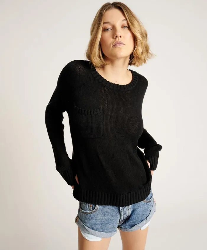 Women CLASSIC POCKET CHUNKY KNIT SWEATER BLACK One Teaspoon Knitwear