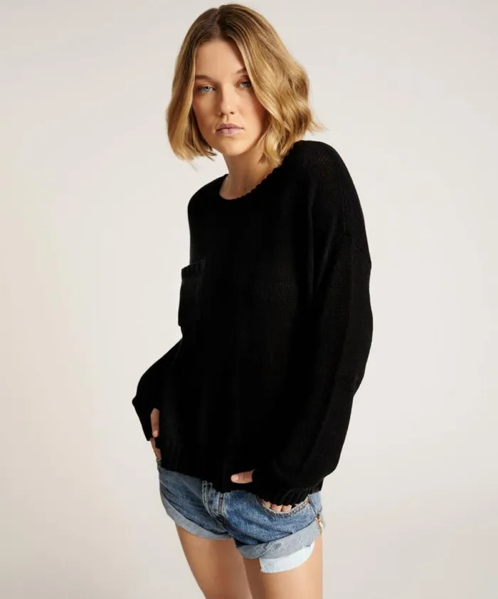 Women CLASSIC POCKET CHUNKY KNIT SWEATER BLACK One Teaspoon Knitwear Women CLASSIC POCKET CHUNKY KNIT SWEATER BLACK One Teaspoon Knitwear