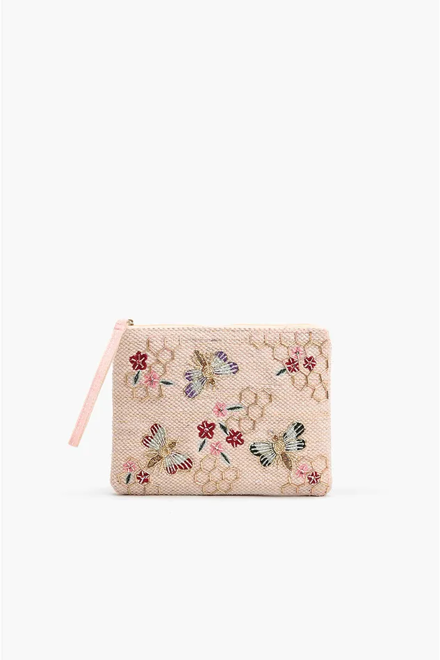 Women Clutches America and Beyond Rose Gold Bee Wristlets HandWoven Jacquard Design