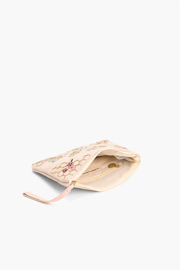 Women Clutches America and Beyond Rose Gold Bee Wristlets HandWoven Jacquard Design