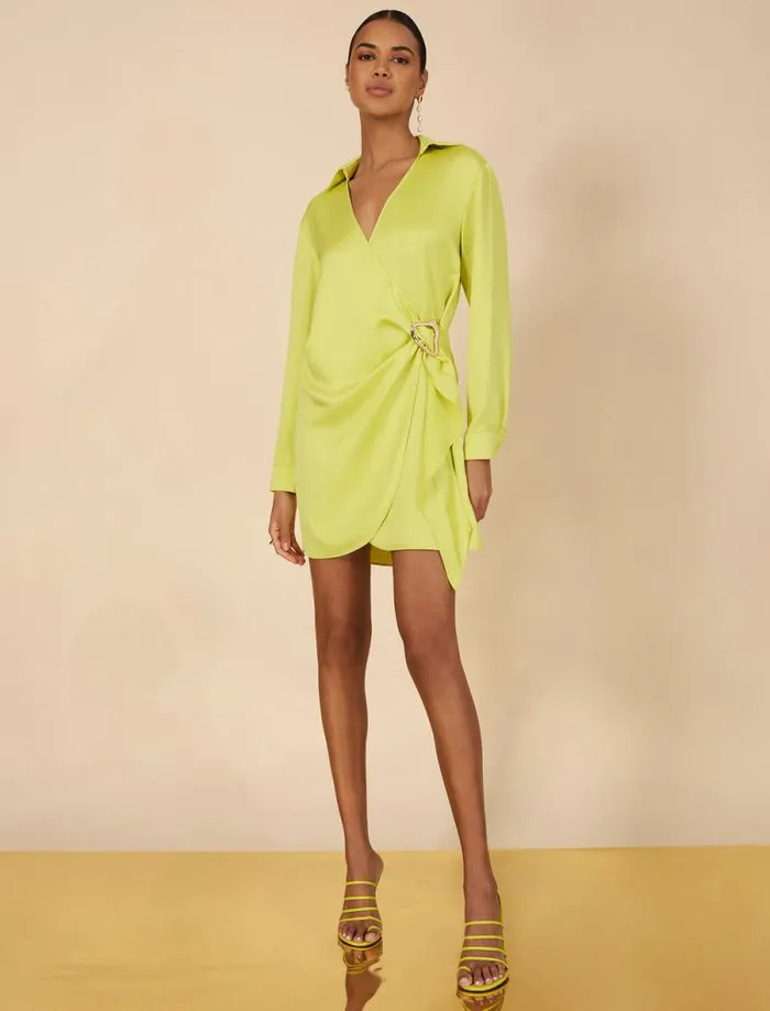 Women Connie Faux Wrap Mini Dress Yellow Plum BCBG Dresses Women Connie Faux Wrap Mini Dress Yellow Plum BCBG Dresses