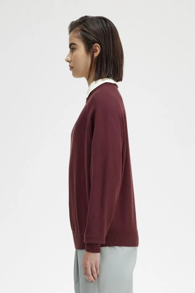 Women Crew Neck Jumper Oxblood Fred Perry Knitwear