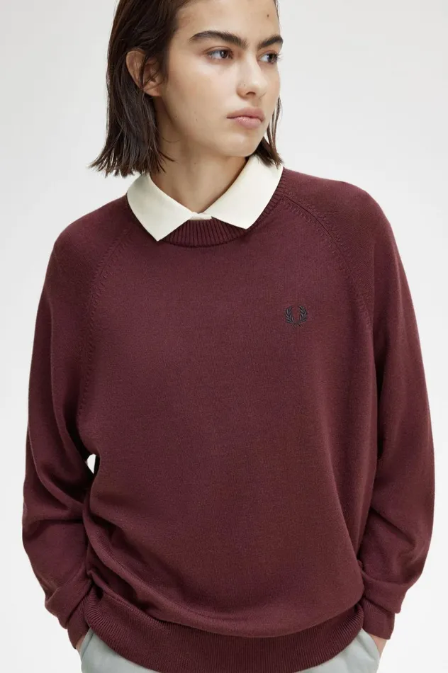 Women Crew Neck Jumper Oxblood Fred Perry Knitwear