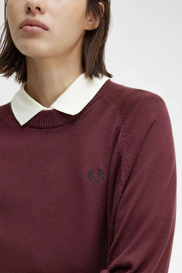 Women Crew Neck Jumper Oxblood Fred Perry Knitwear