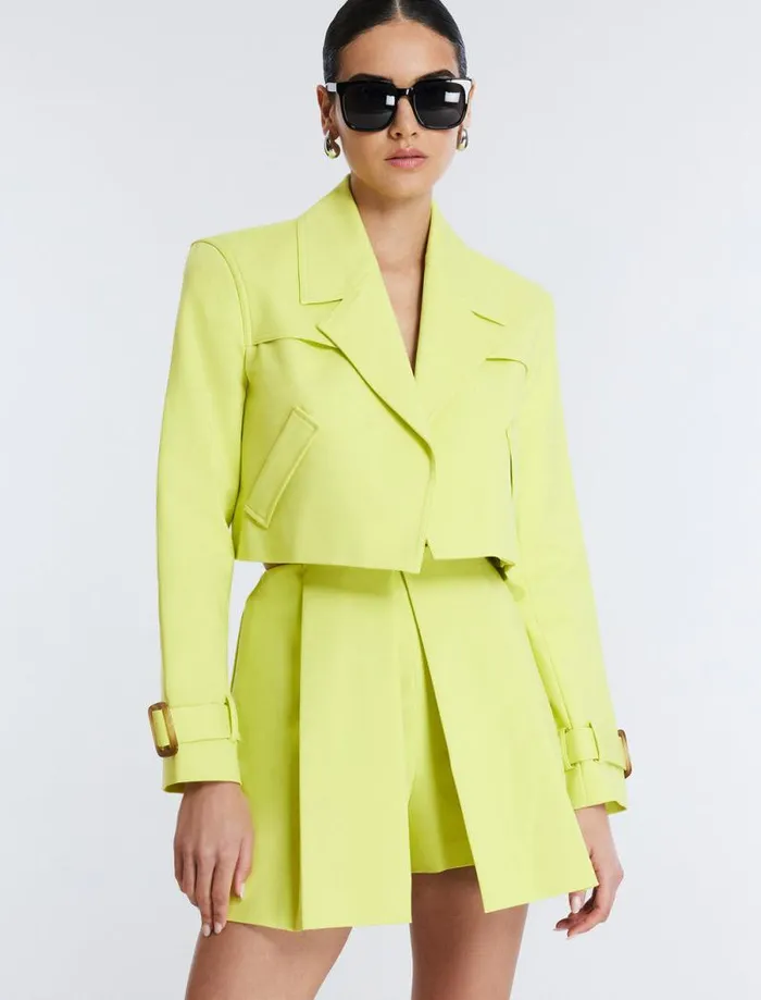 Women Cropped Trench Jacket Yellow Plum BCBG Suiting