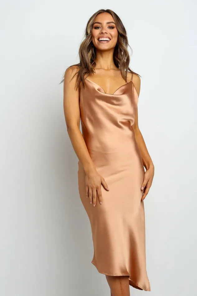 Women Cyprus Dress Gold Satin Dresses Petal and Pup